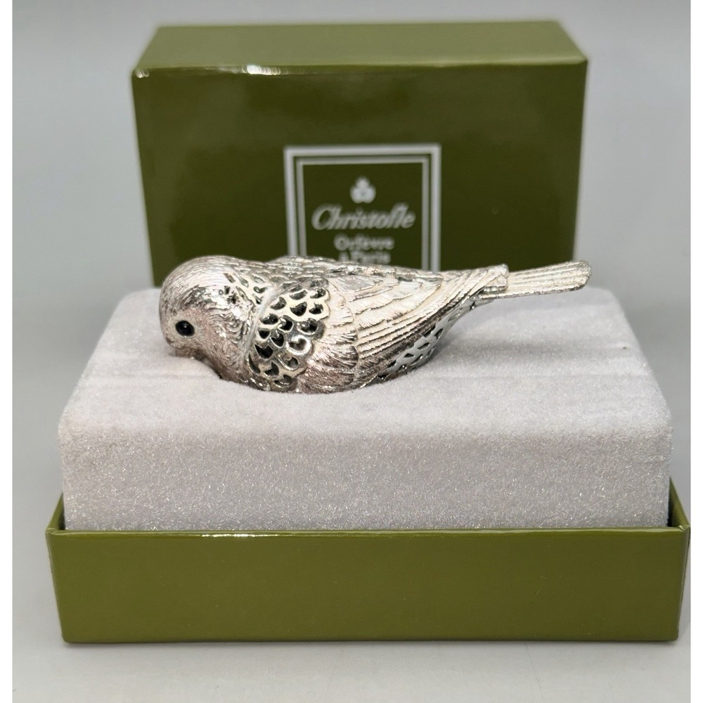 Christofle France Lumière d'Argent Baby Sparrow Silver Plated Figurine Bird Box